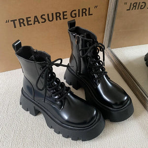 Black Lace Up Boots Chunky