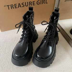 Black Lace Up Boots Chunky