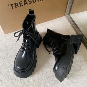 Black Lace Up Boots Chunky