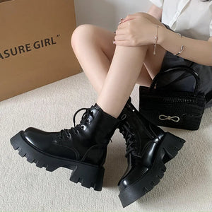 Black Lace Up Boots Chunky