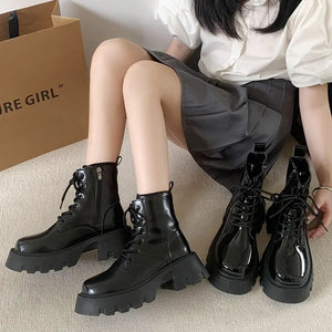 Black Lace Up Boots Chunky