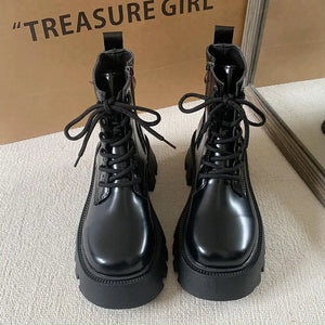 Black Lace Up Boots Chunky