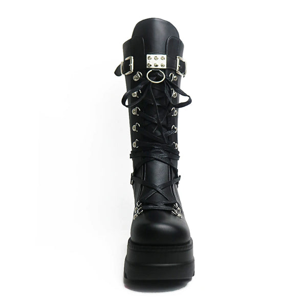 Black Lace Up Boots Mid Calf