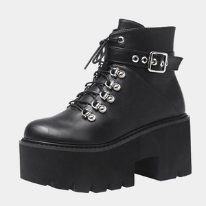 Black Lace Up Boots With Buckle