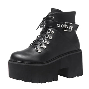 Black Lace Up Boots With Buckle