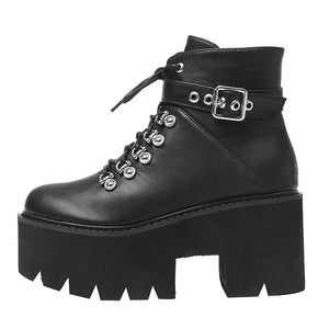 Black Lace Up Boots With Buckle