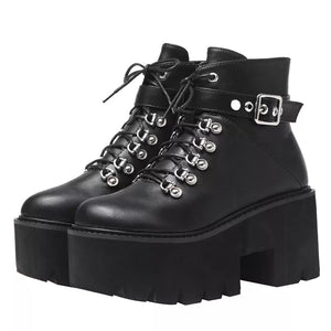 Black Lace Up Boots With Buckle