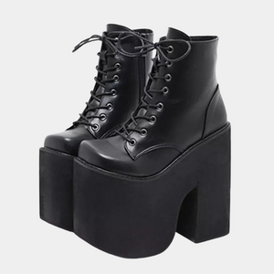 Black Lace Up Boots With Chunky Heel