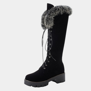 Black Lace Up Boots With Fur