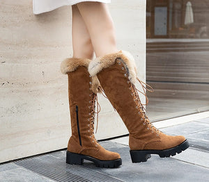 Black Lace Up Boots With Fur