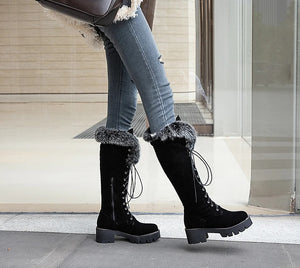 Black Lace Up Boots With Fur