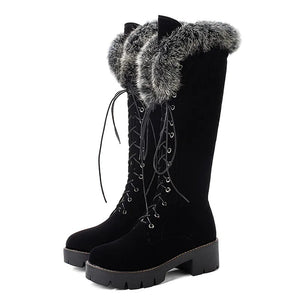 Black Lace Up Boots With Fur