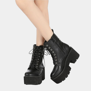 Black Lace Up Boots With Zipper