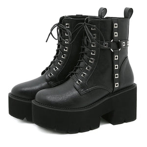 Black Lace Up Boots With Zipper