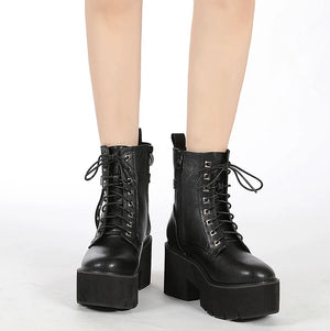 Black Lace Up Boots With Zipper