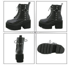 Black Lace Up Boots With Zipper