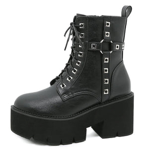 Black Lace Up Boots With Zipper