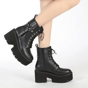 Black Lace Up Boots With Zipper