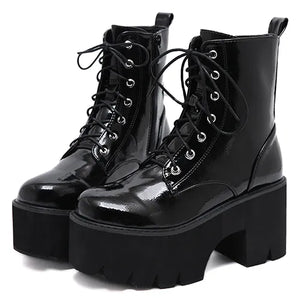 Black Lace Up Chunky Ankle Boots