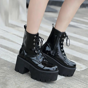 Black Lace Up Chunky Ankle Boots