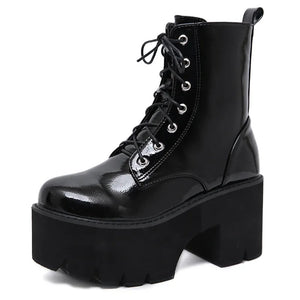 Black Lace Up Chunky Ankle Boots