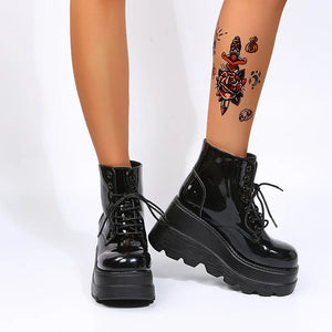 Black Lace Up High Heel Ankle Boots