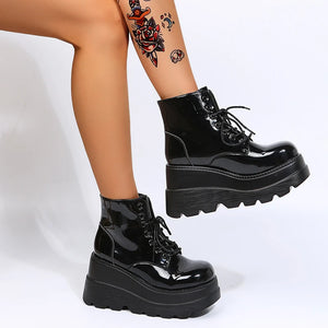 Black Lace Up High Heel Ankle Boots
