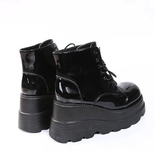 Black Lace Up High Heel Ankle Boots