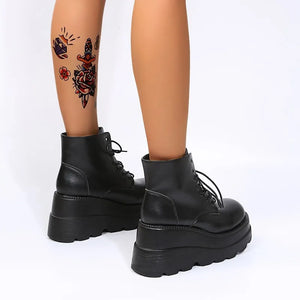Black Lace Up High Heel Ankle Boots
