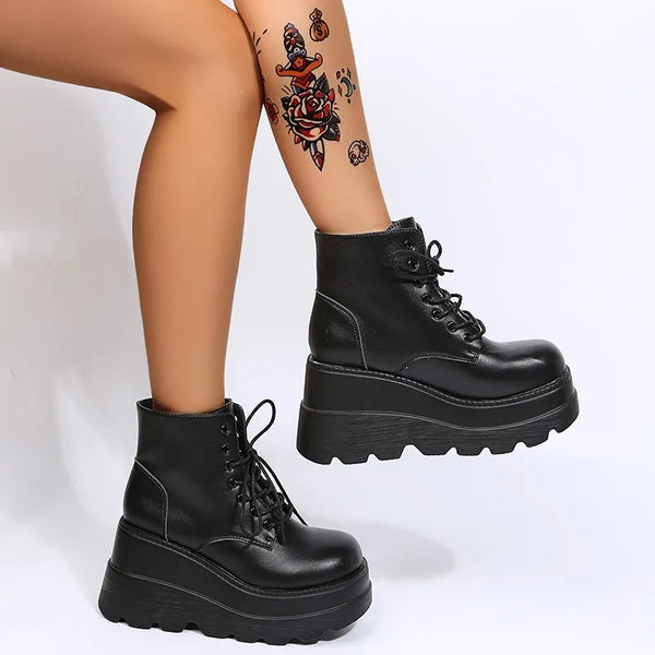 Black Lace Up High Heel Ankle Boots