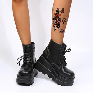 Black Lace Up High Heel Ankle Boots