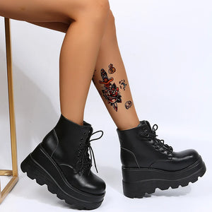 Black Lace Up High Heel Ankle Boots