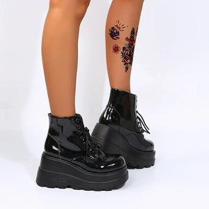 Black Lace Up High Heel Ankle Boots