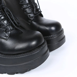 Black Lace Up High Heel Ankle Boots