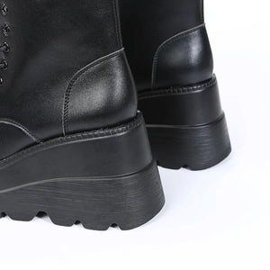 Black Lace Up High Heel Ankle Boots