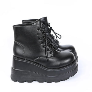 Black Lace Up High Heel Ankle Boots