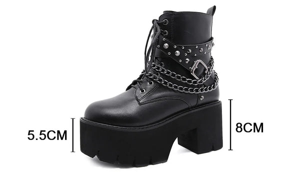 Black Lace Up High Heel Boots