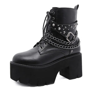 Black Lace Up High Heel Boots