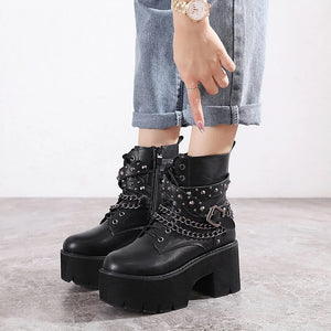 Black Lace Up High Heel Boots