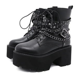 Black Lace Up High Heel Boots