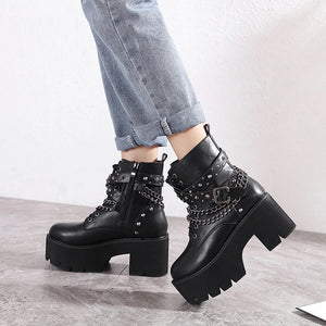 Black Lace Up High Heel Boots