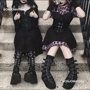 Black Lace Up Knee Boots