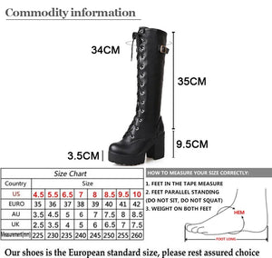 Black Lace Up Knee High Boots