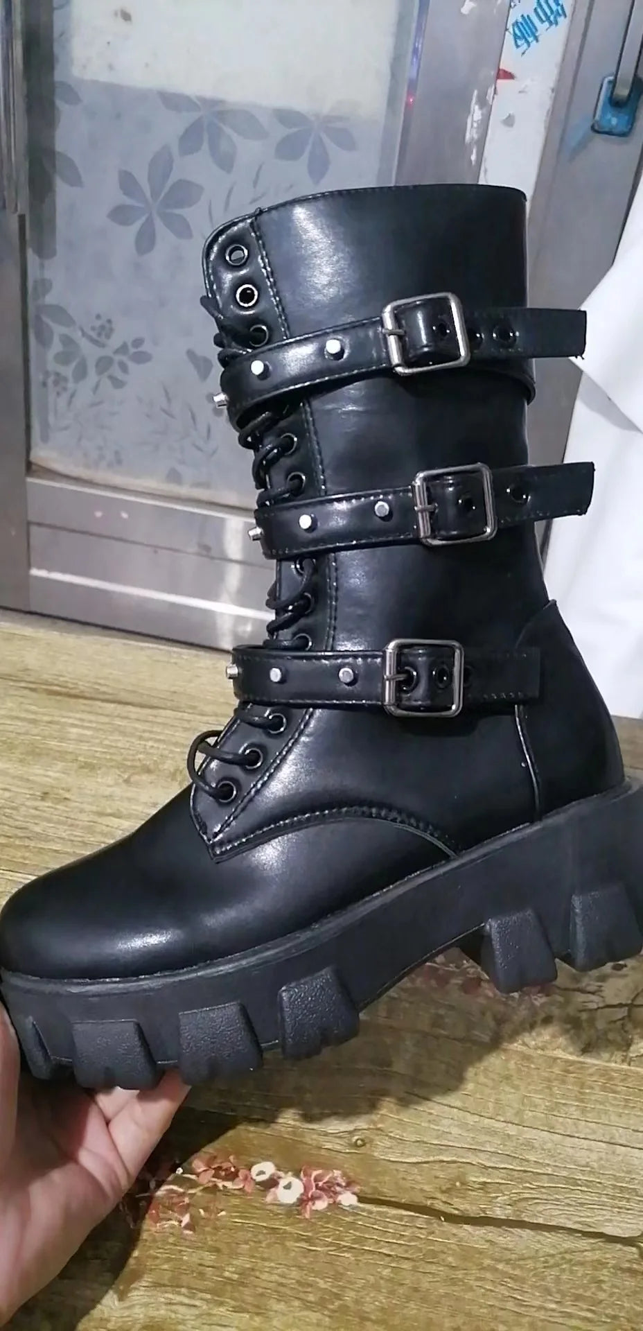 Black Lace Up Knee High Heel Boots CYBER TECHWEAR