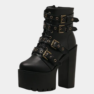 Black Lace Up Leather Boots Womens