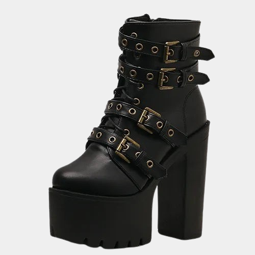 Black Lace Up Leather Boots Womens