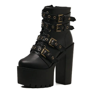 Black Lace Up Leather Boots Womens