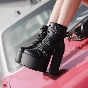 Black Lace Up Leather Boots Womens