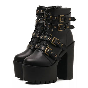 Black Lace Up Leather Boots Womens