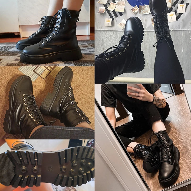 Black leather sales lace up boots